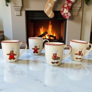 Williams Sonoma Gingerbread Chef Mugs Set of 4 Christmas Holiday 16 oz
